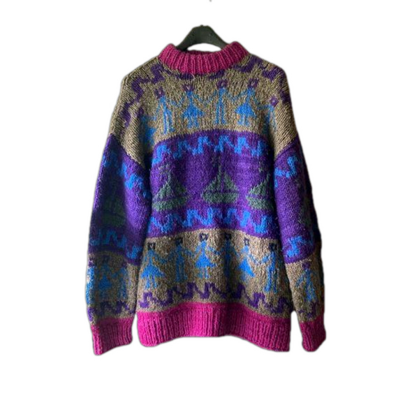 No Brand Sweaters - Vintage Handmade Knit Patterned Wool Sweater